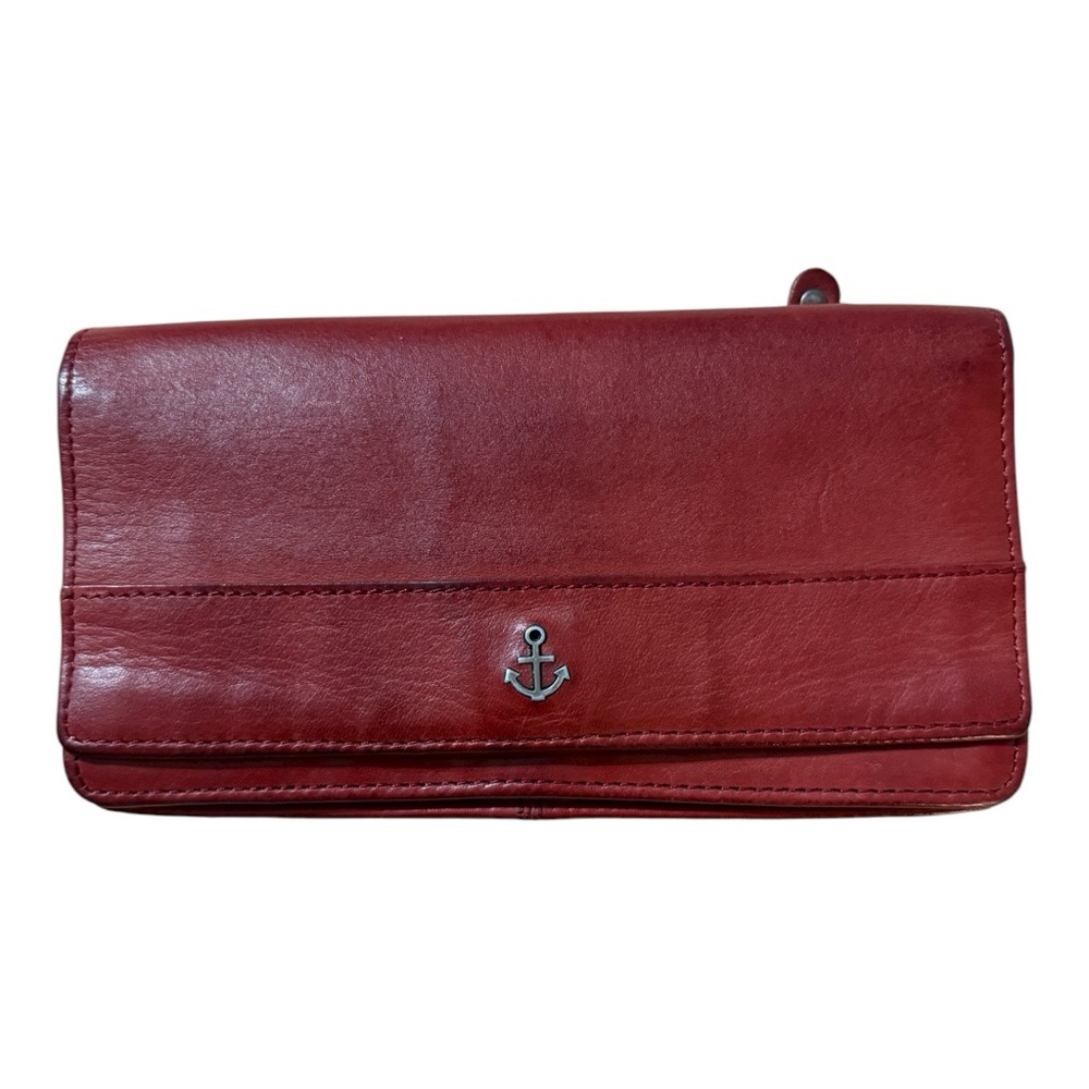 Classic Red Leather Wallet with Anchor Charm